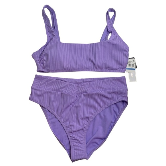 Salt + Cove Ribbed Square-Neck Bikini Top & V-Waist Bikini Bottoms Purple XL New - Picture 1 of 9
